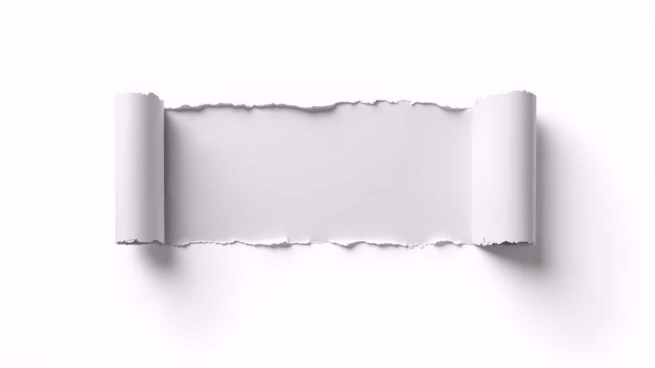 Realistic torn paper with jagged edges and soft shadows on a white background.