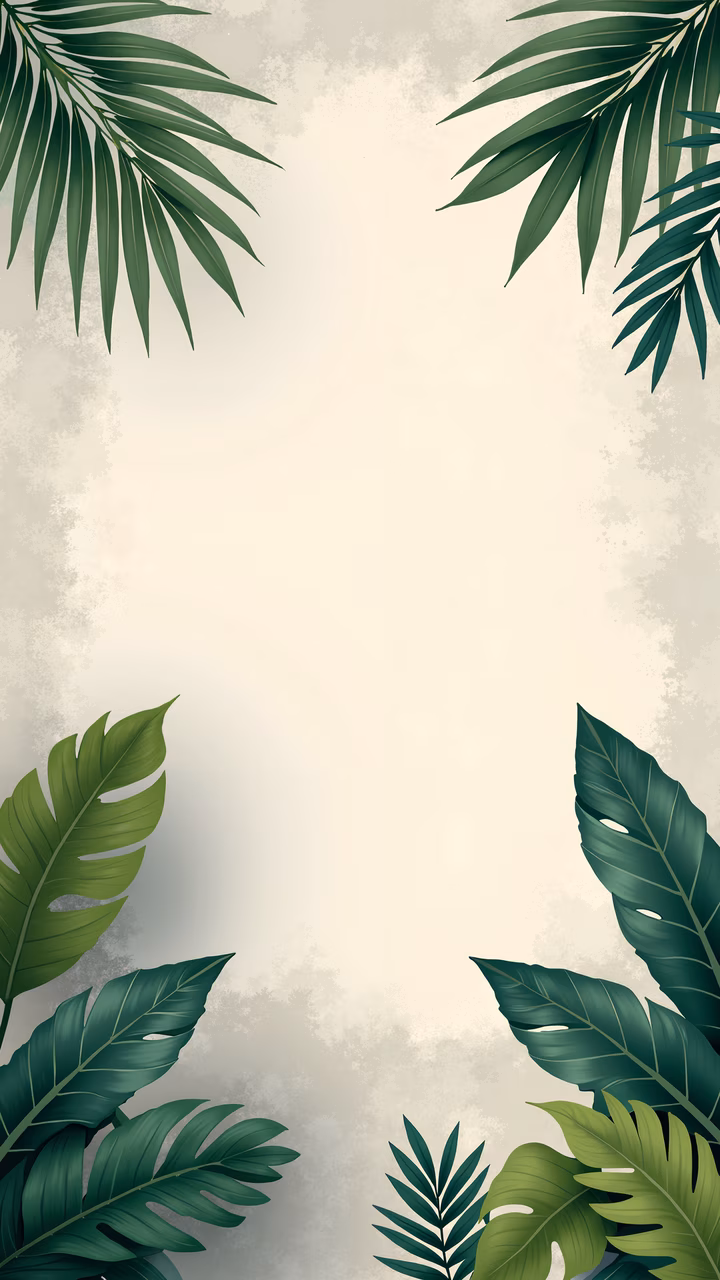 Vibrant tropical leaves on a textured beige background, creating a serene and natural atmosphere.
