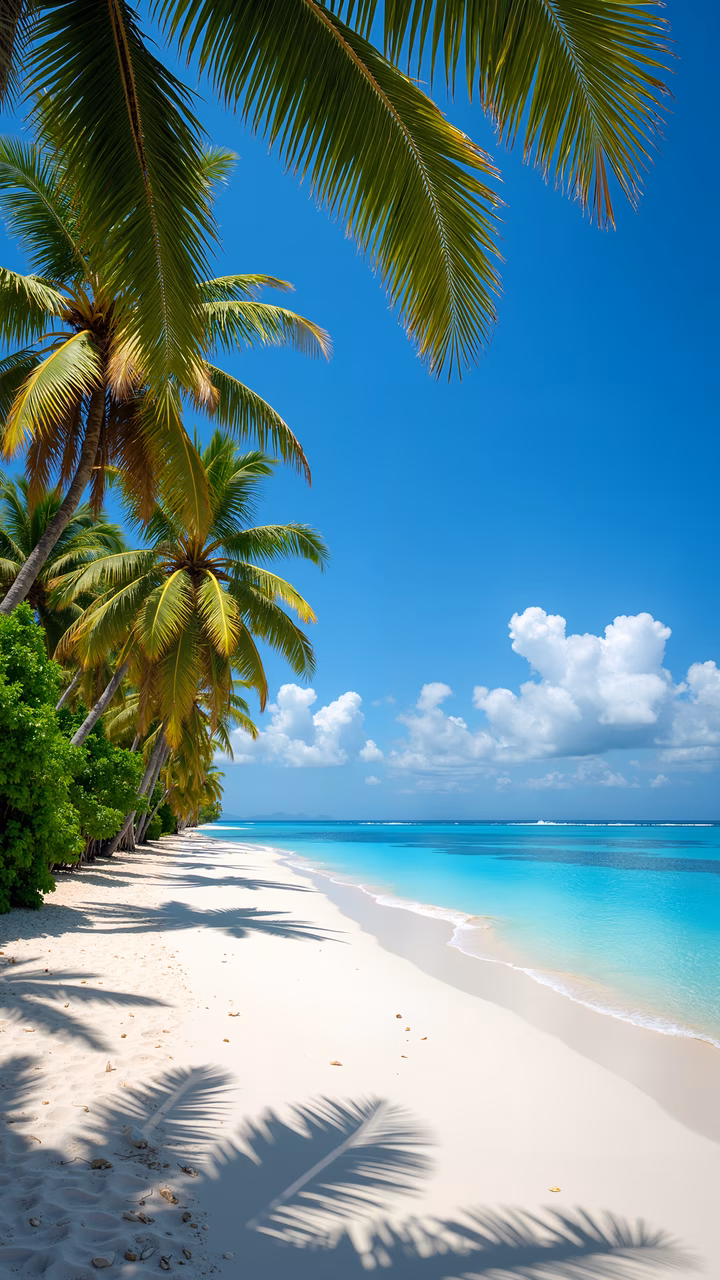Tropical paradise beach with palm trees and turquoise water