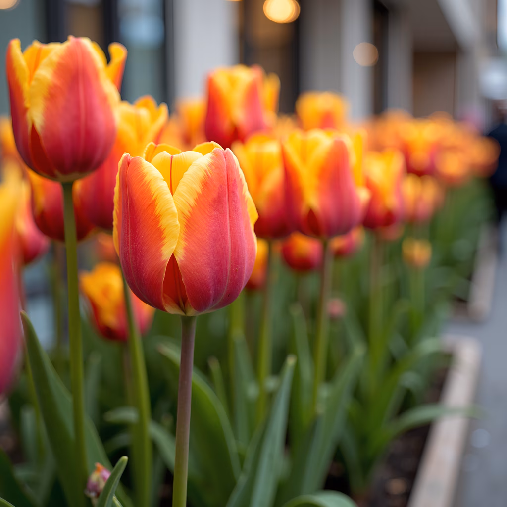 Vibrant tulips in full bloom, capturing the beauty of spring with rich colors and delicate textures.