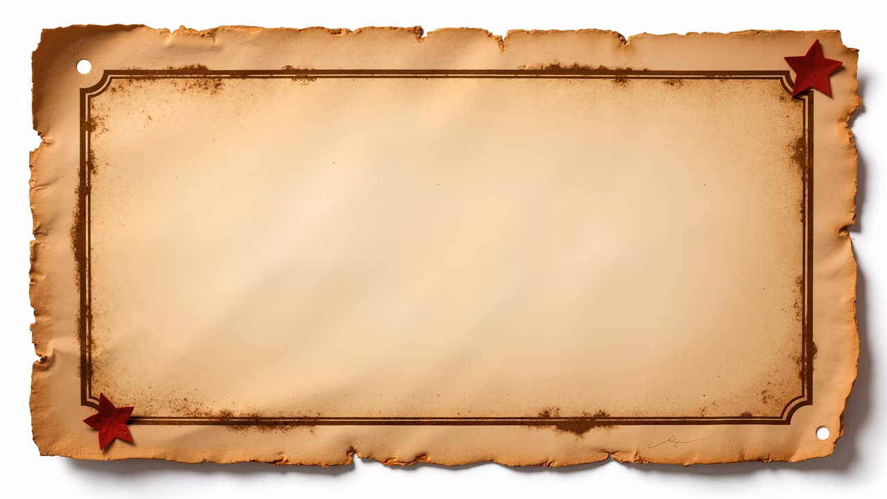 Vintage paper frame with worn texture and red star stickers, perfect for backgrounds or borders.