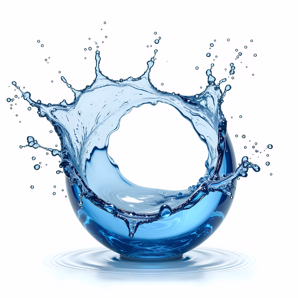 Dynamic water splash illustration featuring cool blue tones and fluid motion.