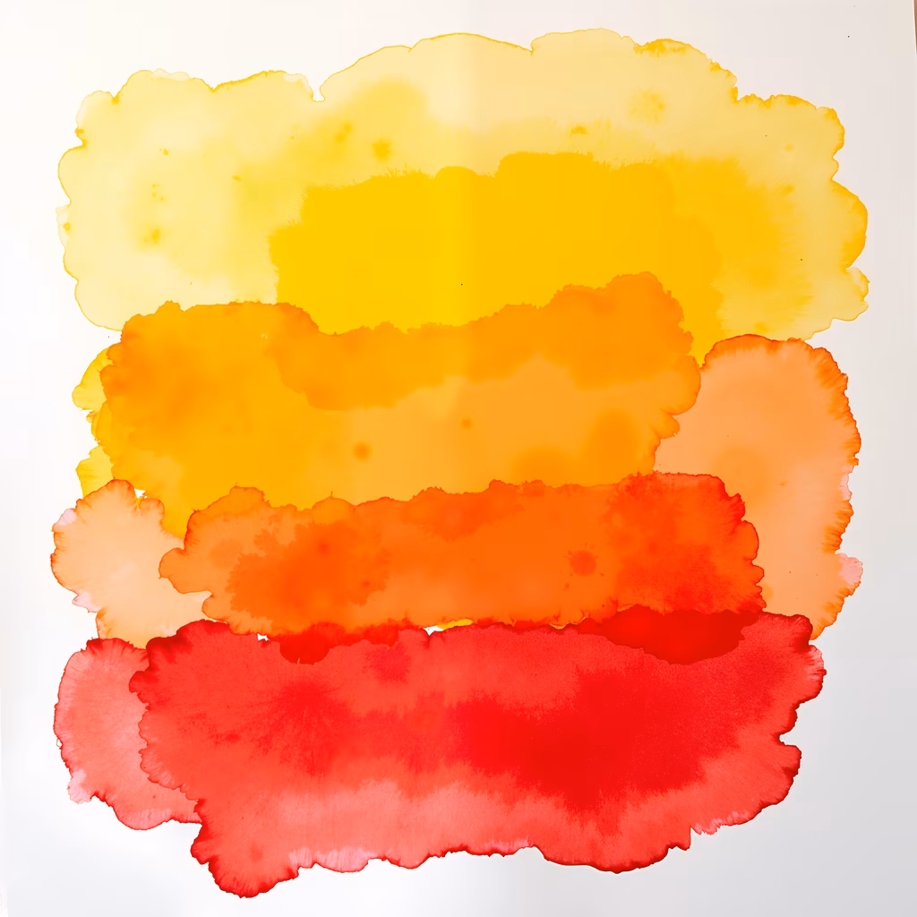 Vibrant watercolor gradient transitioning from yellow to red, fluid and expressive strokes.