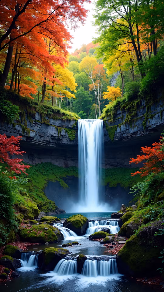 Waterfall in Autumn Forest