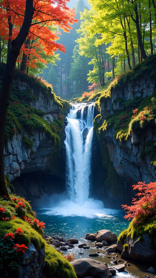Waterfall in Autumn Forest
