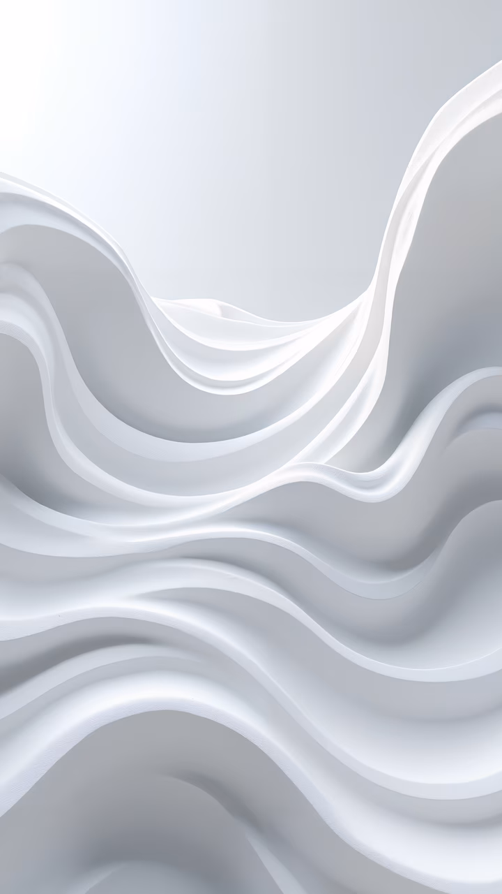 Smooth, flowing waves in shades of white and light gray create a serene and minimalist aesthetic.