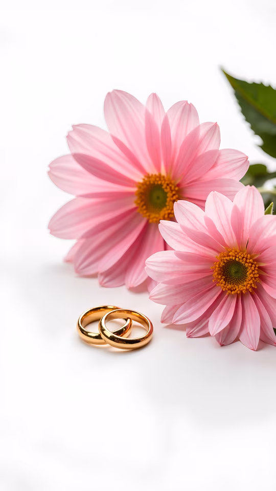 Wedding Rings and Pink Flowers