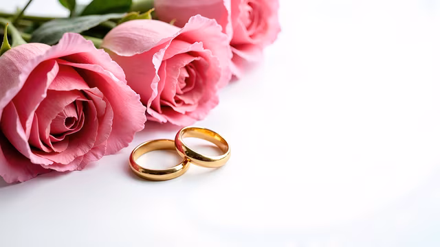 Wedding Rings and Pink Roses