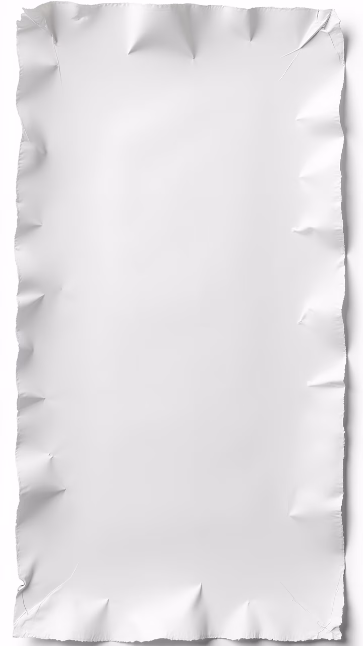 Minimalist white paper illustration with crumpled edges and folds, emphasizing texture and form.