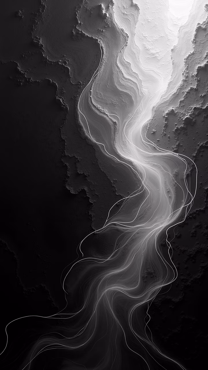 Abstract illustration with flowing white lines on a dark background, emphasizing movement and fluidity.