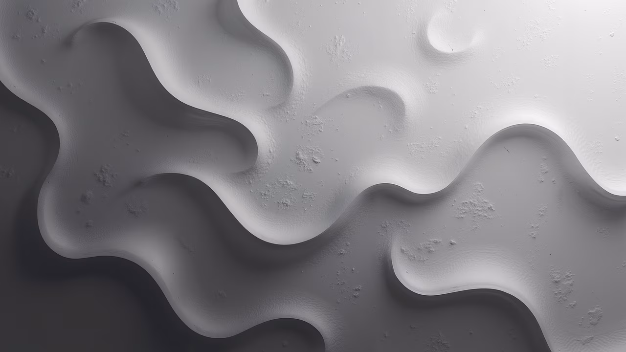 Smooth, flowing waves in shades of gray create a sense of movement and fluidity in this abstract illustration.