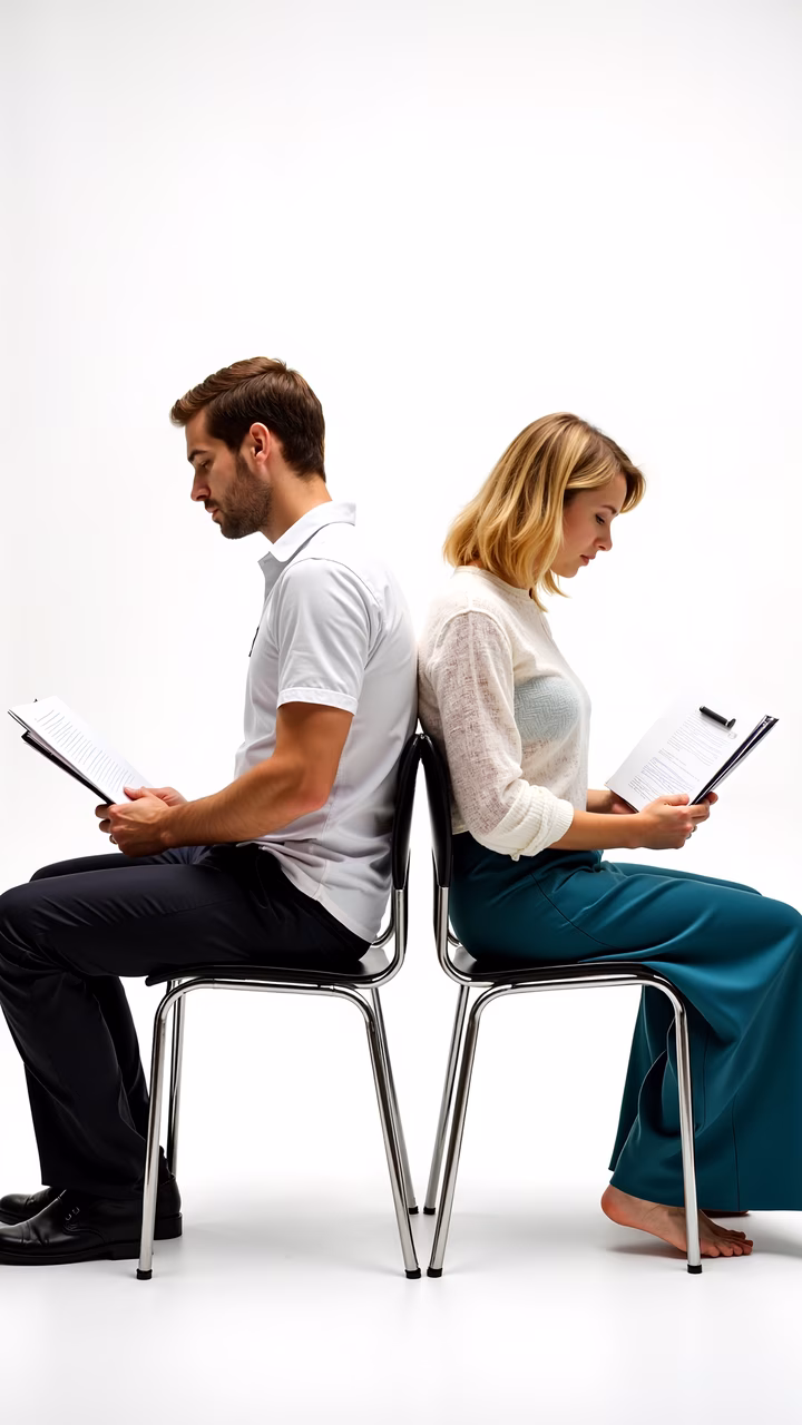 Business partners engaged in a focused document review.