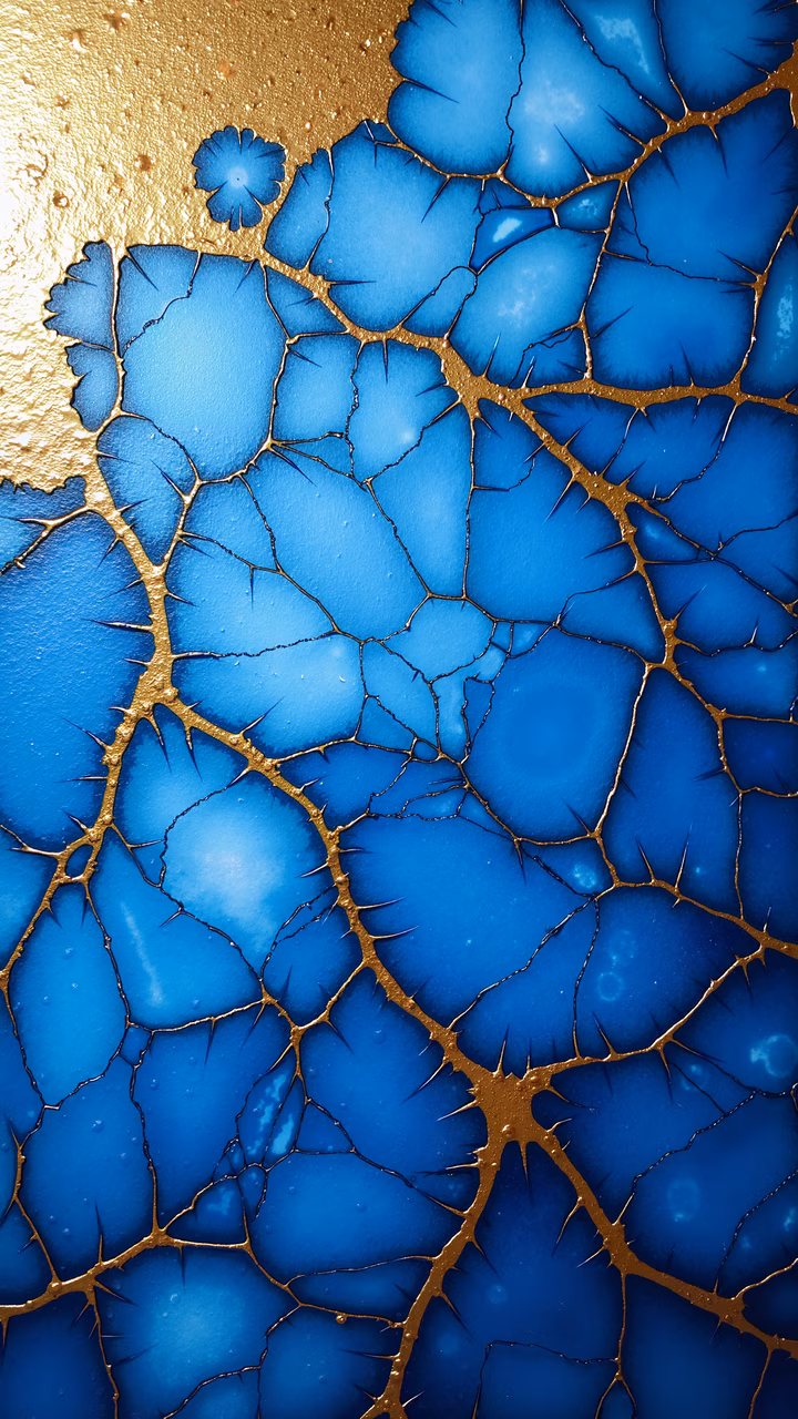 Abstract art featuring blue and gold textures, creating a visually captivating piece.