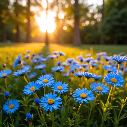Blue Flowers at Sunset