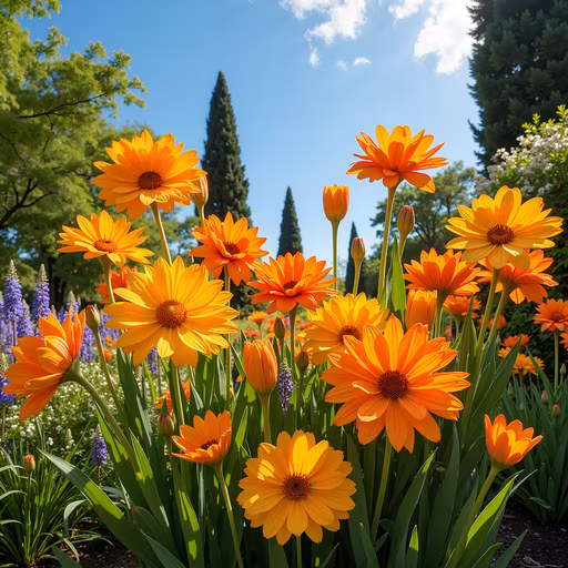 Bright Orange Flowers in a Sunny Garden