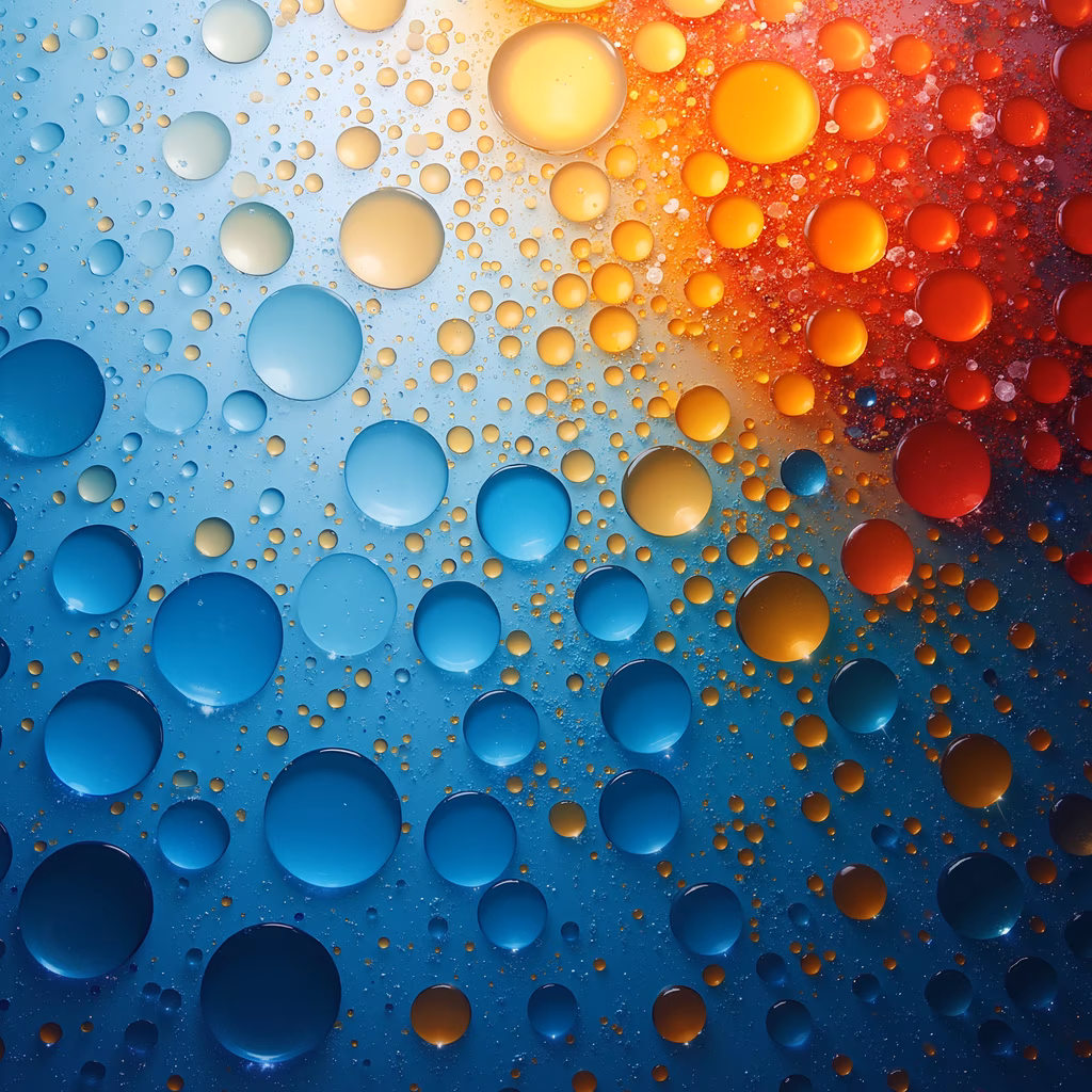 Mesmerizing array of bubbles in blue and orange hues, creating a surreal and tranquil atmosphere.
