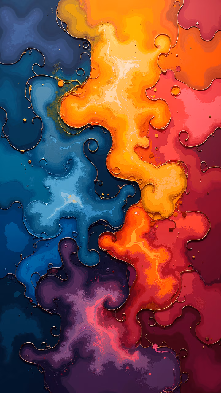 Vibrant abstract artwork with swirling patterns of bold colors, dynamic and energetic.