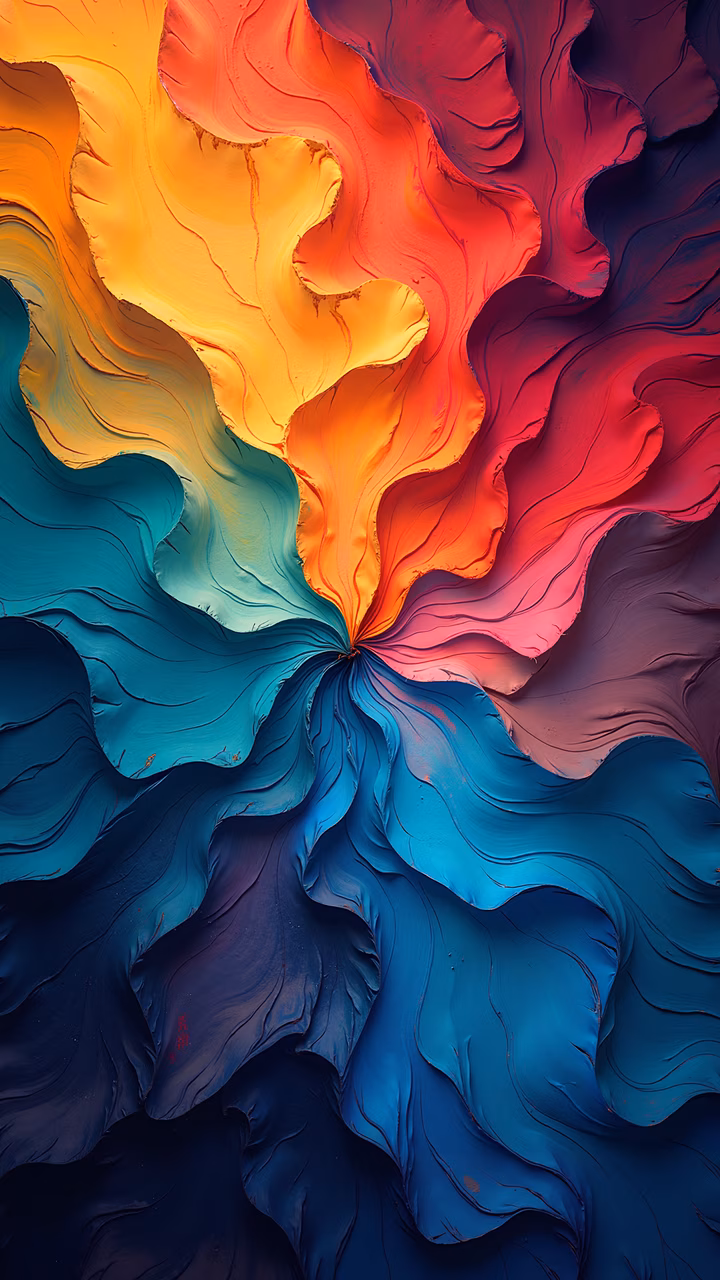 Vibrant abstract painting with swirling patterns in bright colors, dynamic and lively composition.