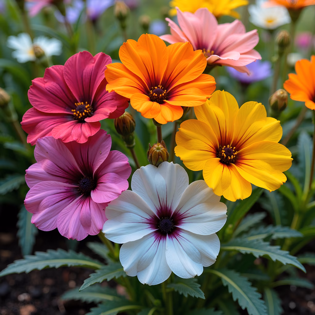 Vibrant cosmos flowers in various colors, perfect for floral projects and decorations.
