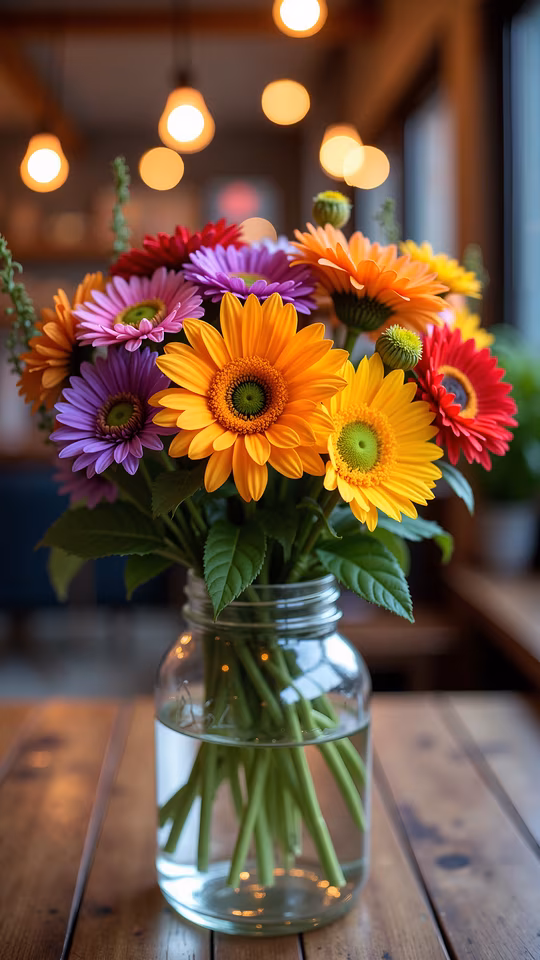 Colorful Flowers in Glass Jar