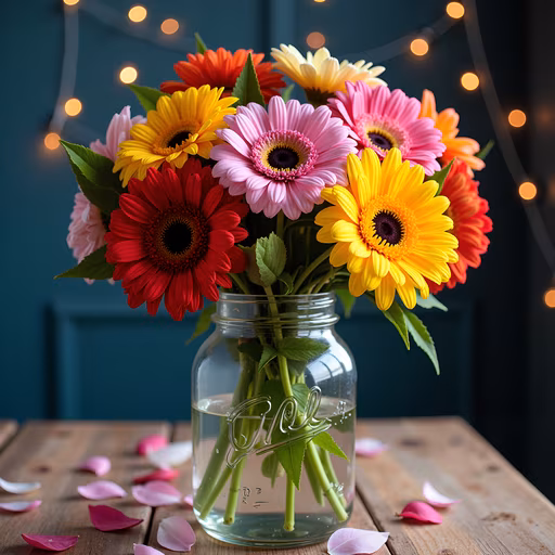 Colorful Flowers in Mason Jar