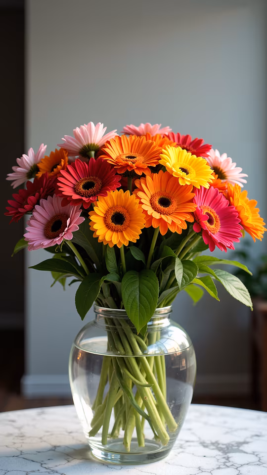 Colorful Gerbera Daisy Bouquet in Glass Vase