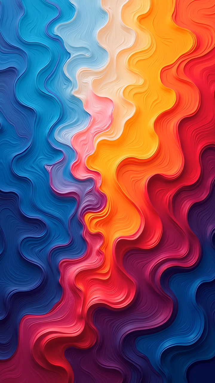 Vibrant abstract waves in blue, red, orange, and purple, dynamic and fluid composition