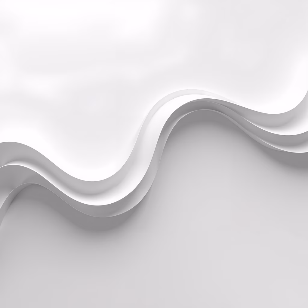 Smooth, curved lines in shades of white and gray create a minimalist abstract illustration with subtle shadows for depth and movement.