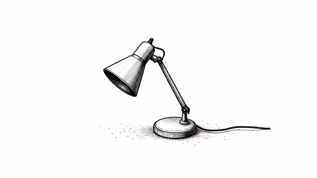 Detailed illustration of a classic desk lamp with intricate details and a minimalist design.