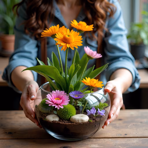 Flower Arrangement in Glass Bowl