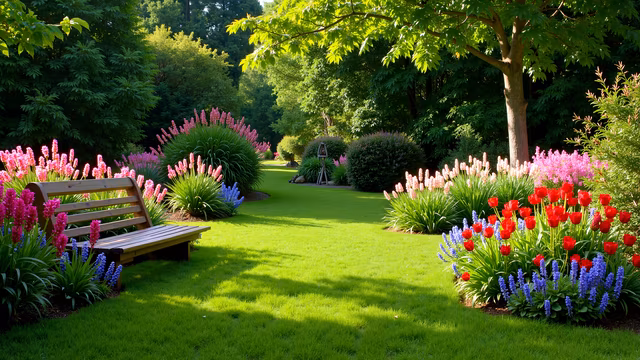 Garden Bench in Vibrant Spring