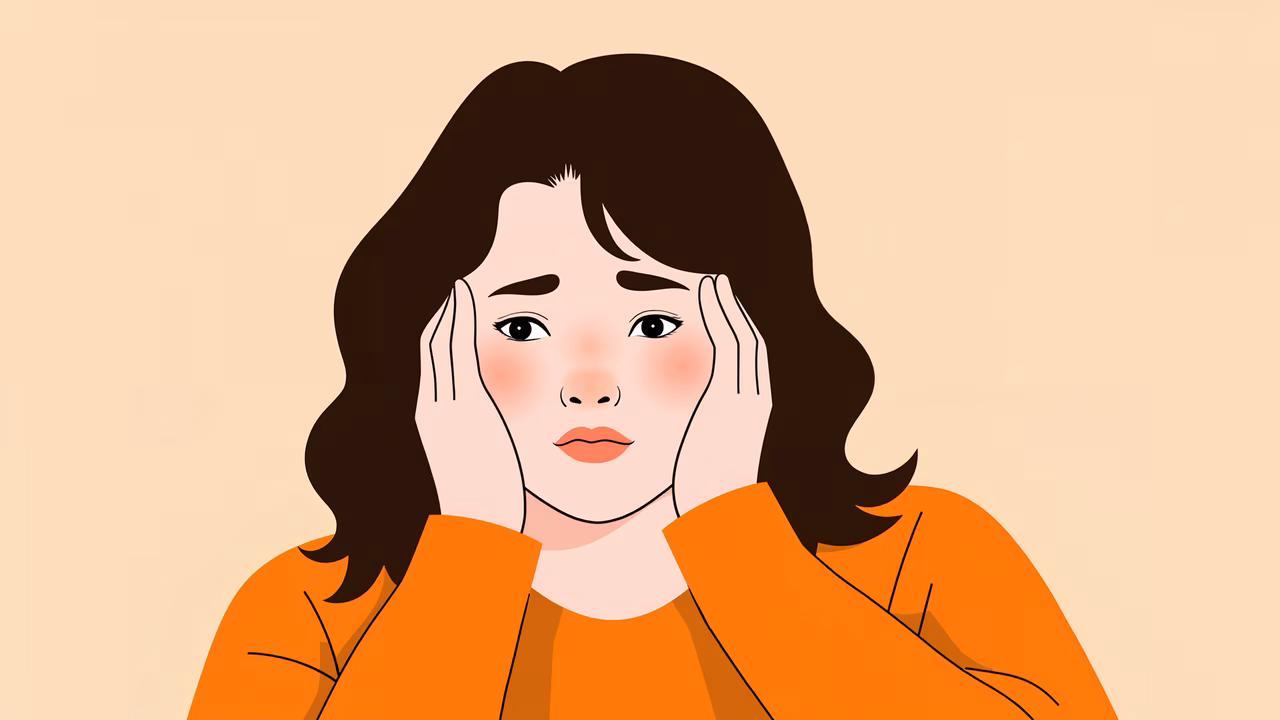 A minimalist portrait of a girl in an orange coat, evoking contemplation and emotion through simple lines and soft colors.