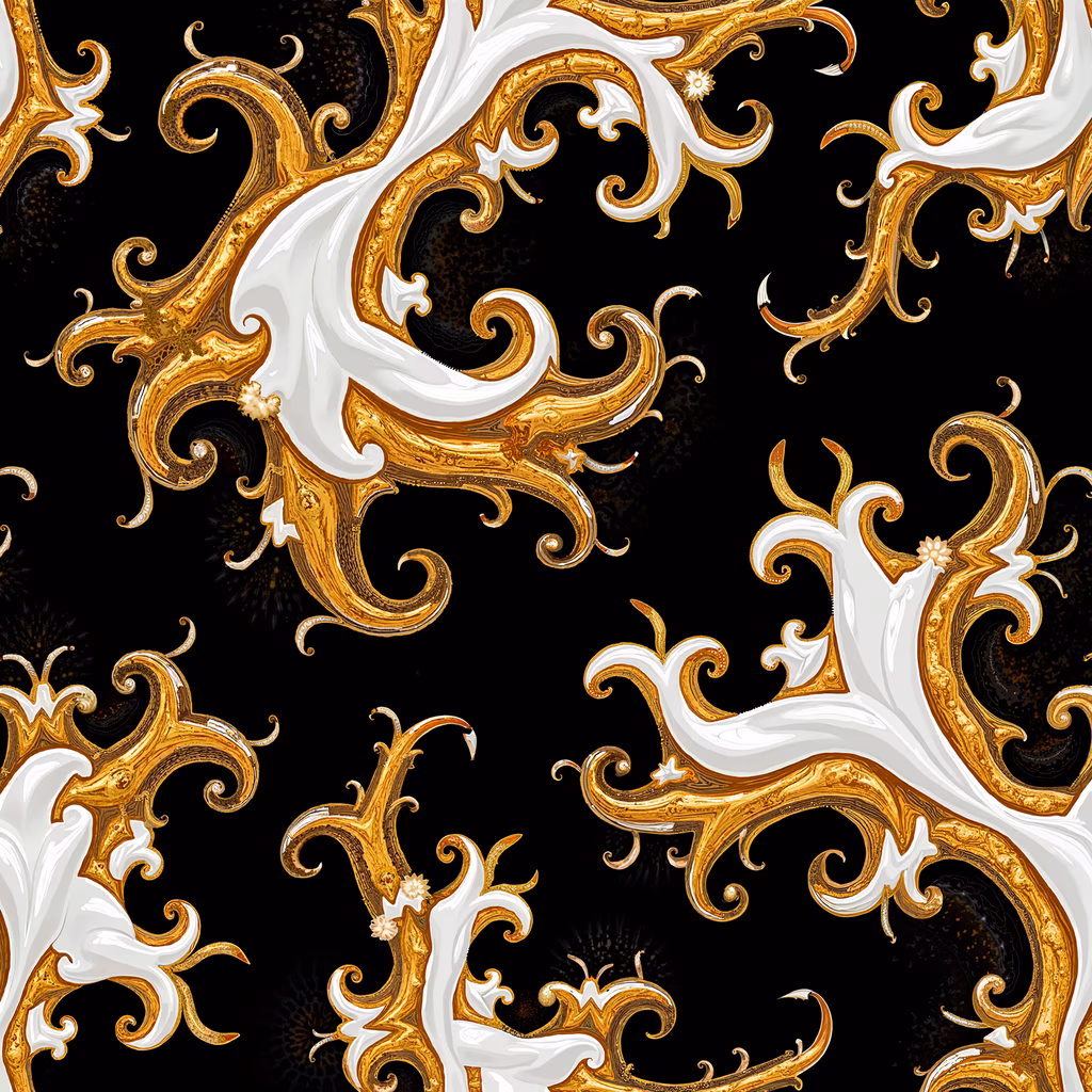 Luxurious golden flourishes on a black background, Baroque-inspired art