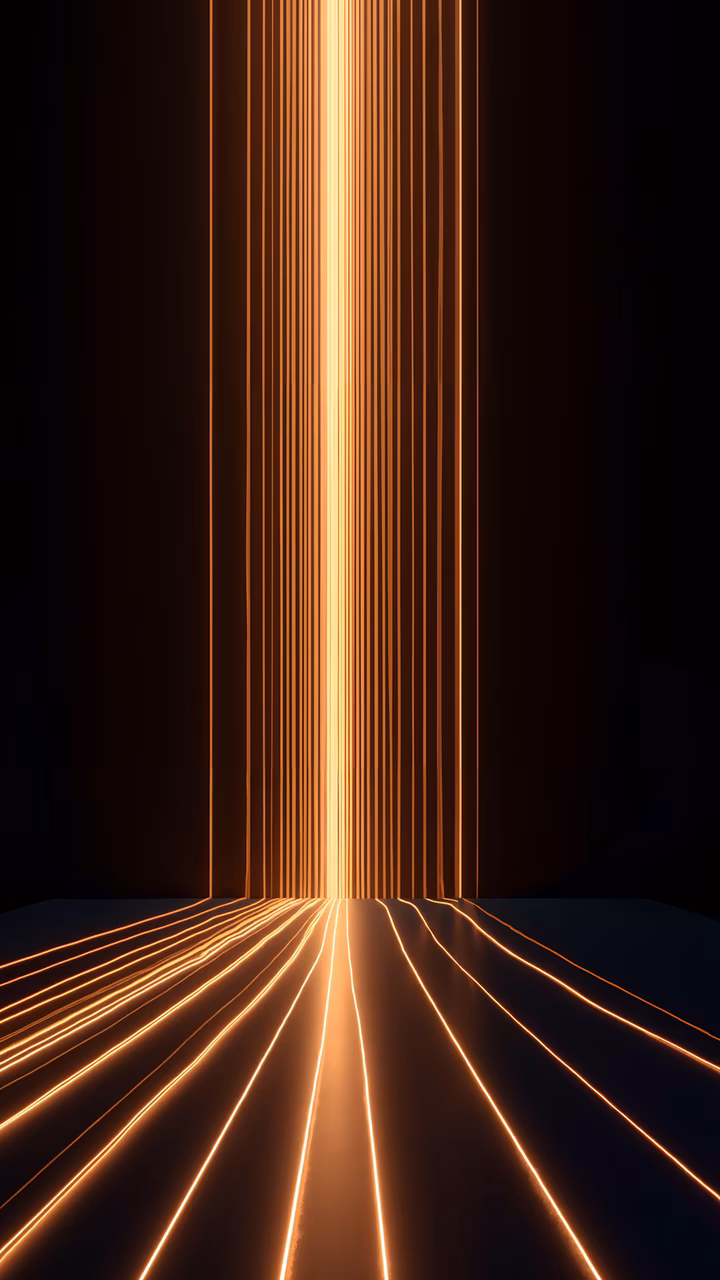 Mesmerizing golden light streaks converging towards the center, creating a sense of depth and perspective in an abstract illustration.