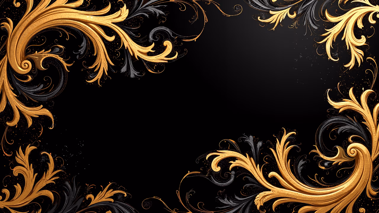 Golden scrollwork design on a black background, abstract art, luxury, elegance, sophistication