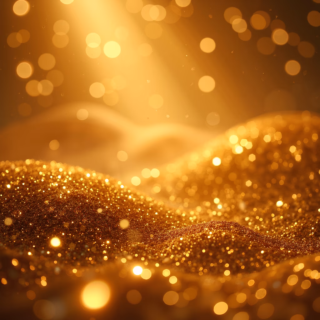 Mesmerizing golden desert with sparkling particles and warm glow