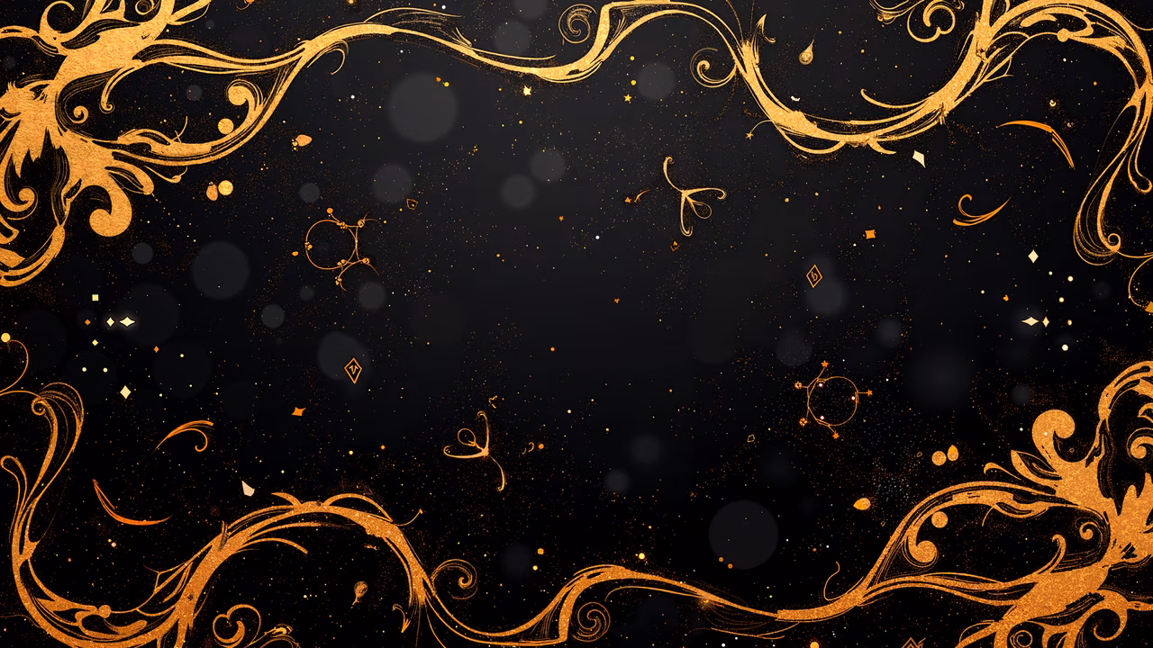 Intricate golden swirls on a black background create a luxurious and dynamic abstract artwork.