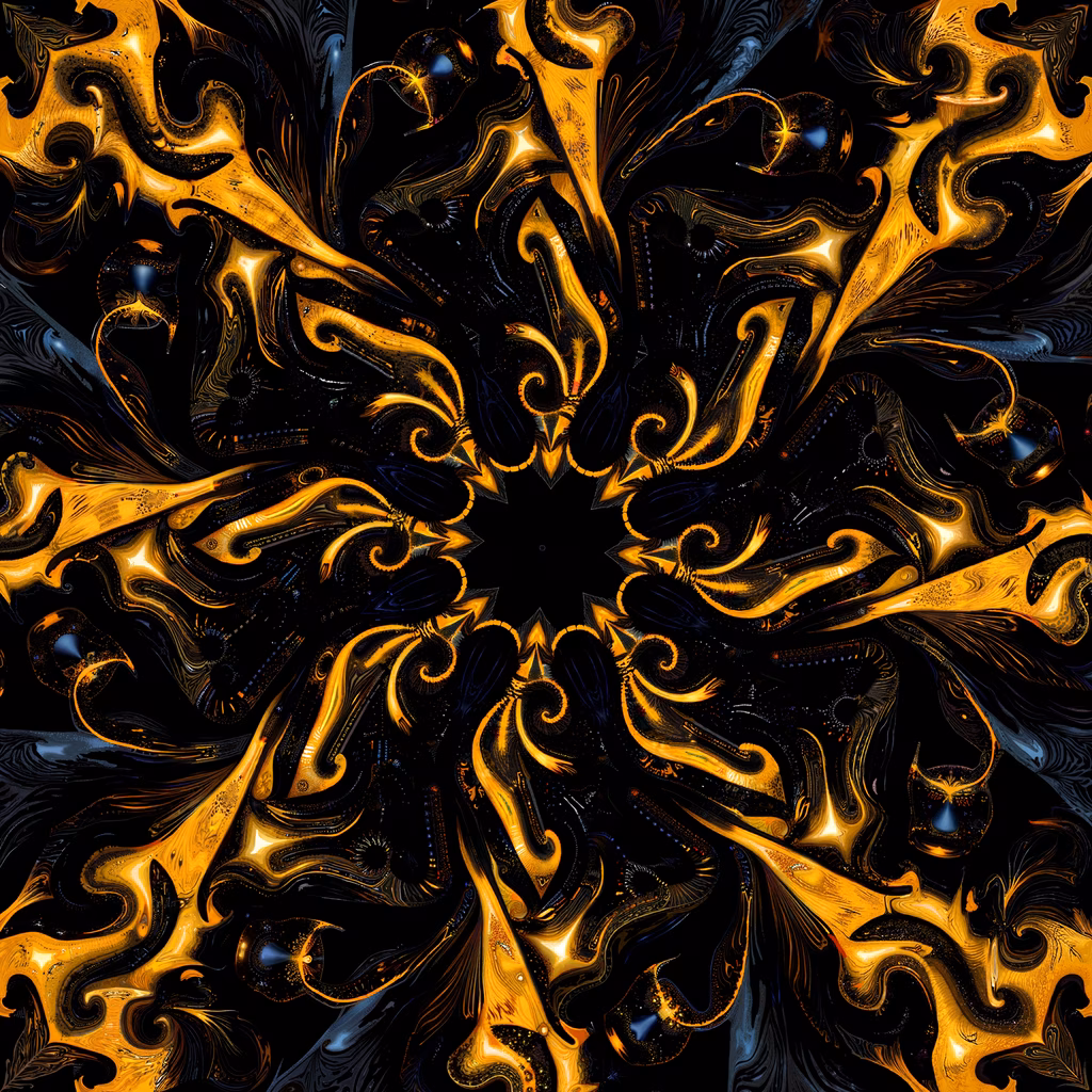 Mesmerizing golden swirls on a black background, abstract art