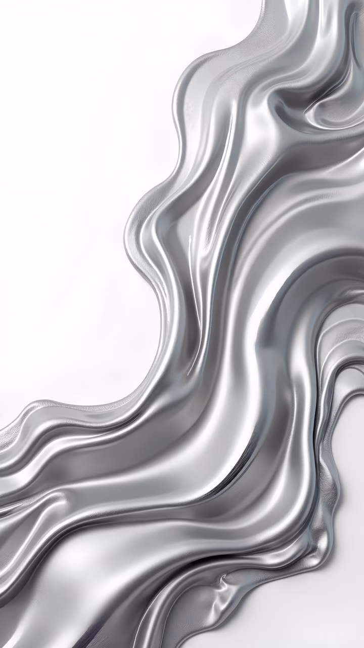 Dynamic metallic texture, smooth curves, monochromatic silver, abstract art