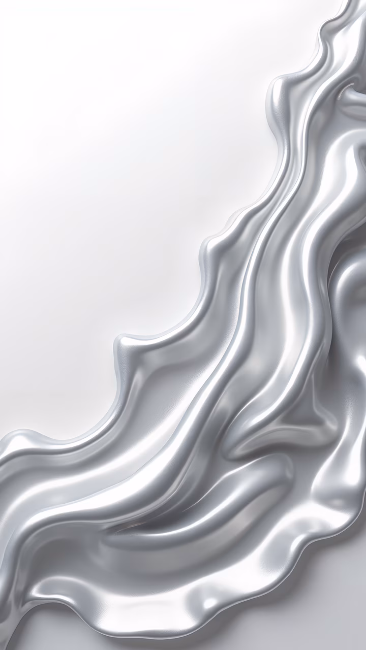 Dynamic metallic texture, smooth curves, monochromatic silver and white, abstract art