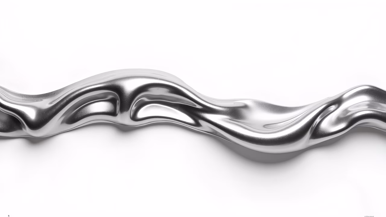 A sleek, metallic wave illustration with smooth curves and a glossy finish, set against a white background.