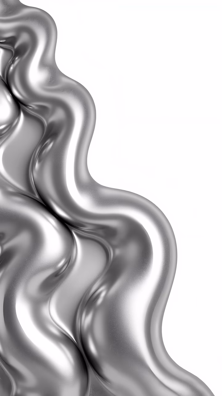 Monochromatic metallic flow illustration featuring smooth, glossy curves in a sleek, modern design.