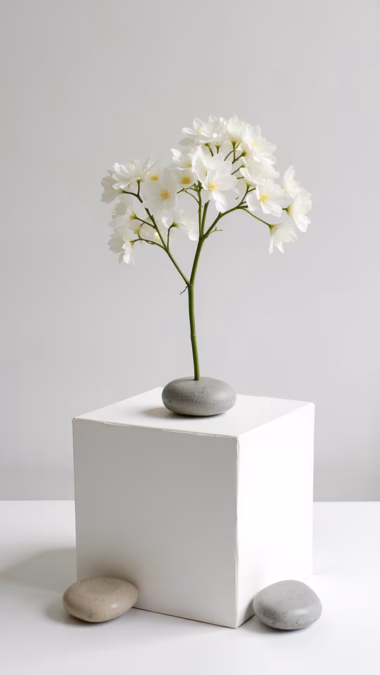 Minimalist White Flowers on Stone