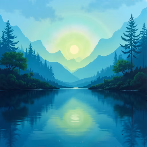 Mountain Lake Sunset Illustration