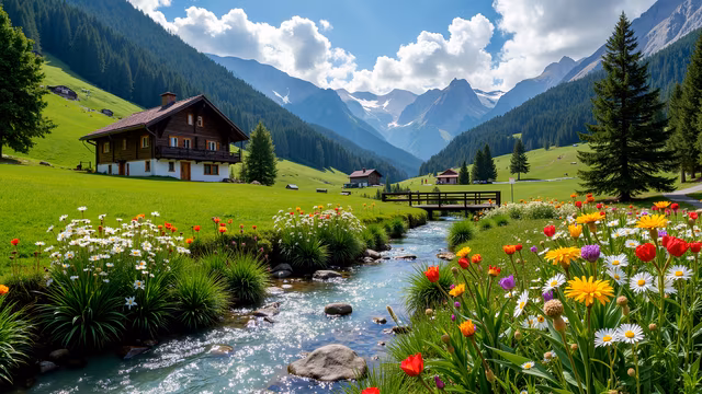 Mountain Valley Landscape Illustration