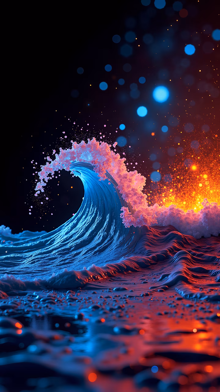 Vibrant neon wave illustration with dynamic motion and contrasting colors