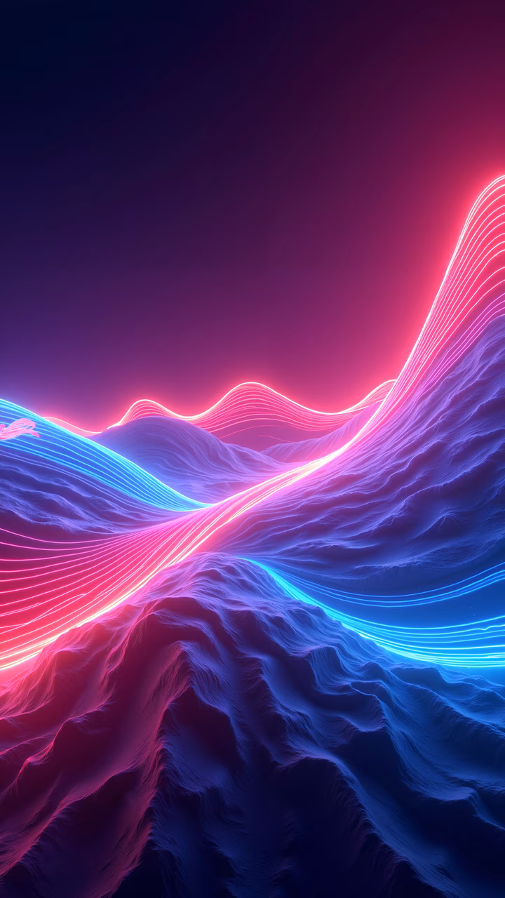 Vibrant neon waves in a smooth, flowing abstract style.