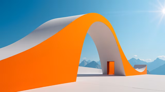 Orange Archway Against Mountain Sky