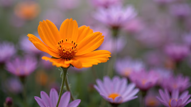 Orange Flower Among Purple