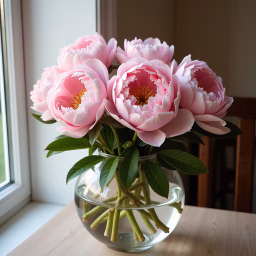 Peony Bouquet in Glass Vase
